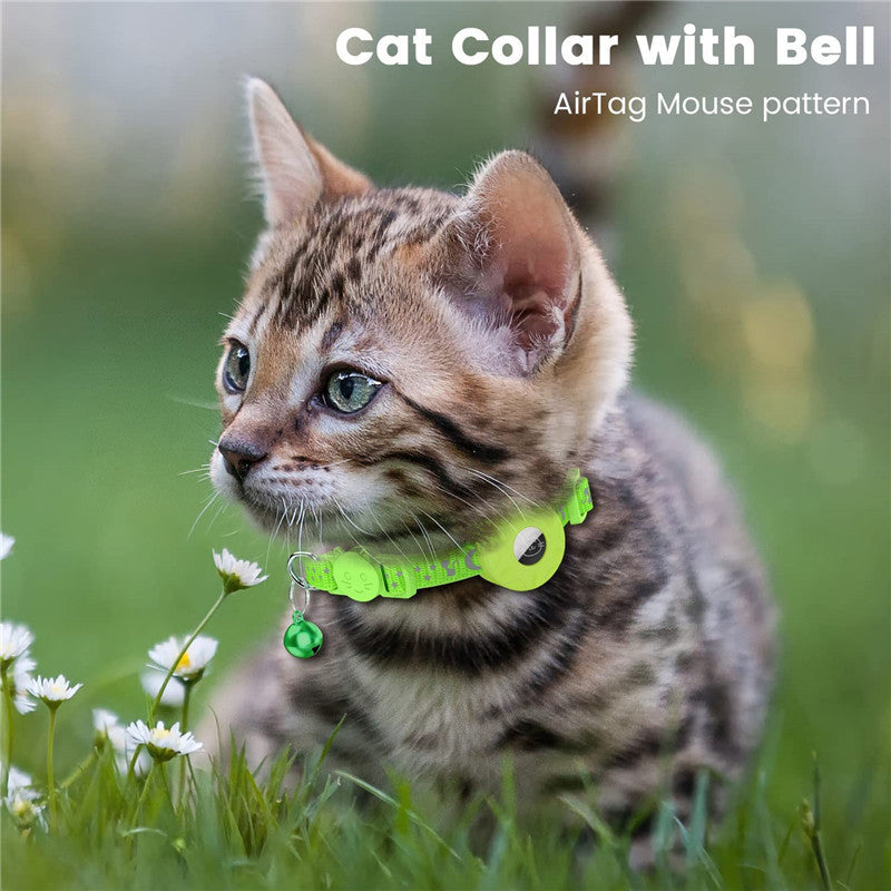 For AirTag Silicone Case Reflective Pet Collar GPS Tracker Protective Cover with Bell