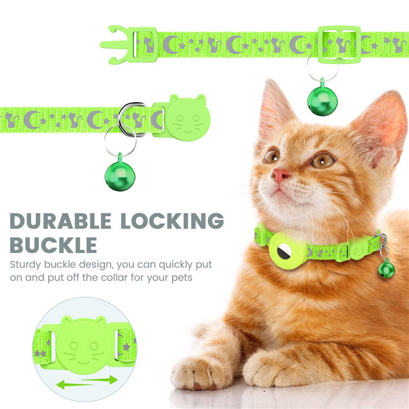 For AirTag Silicone Case Reflective Pet Collar GPS Tracker Protective Cover with Bell