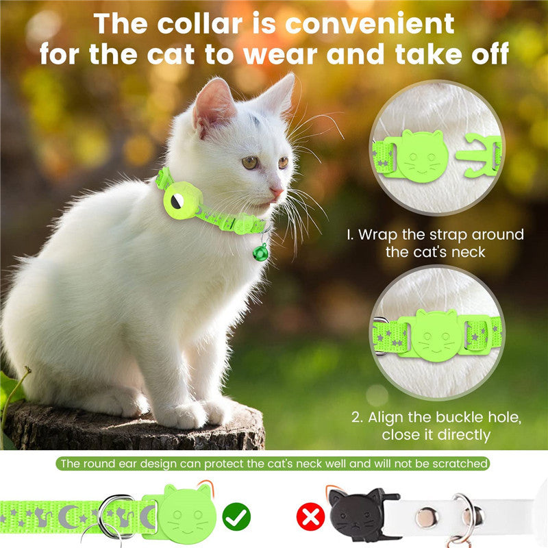 For AirTag Silicone Case Reflective Pet Collar GPS Tracker Protective Cover with Bell