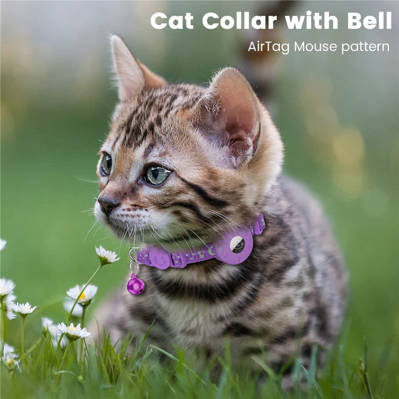 For AirTag Silicone Case Reflective Pet Collar GPS Tracker Protective Cover with Bell