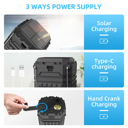 Portable Solar Hand Crank Camping Light 3000mAh Power Bank Outdoor Emergency Phone Charger