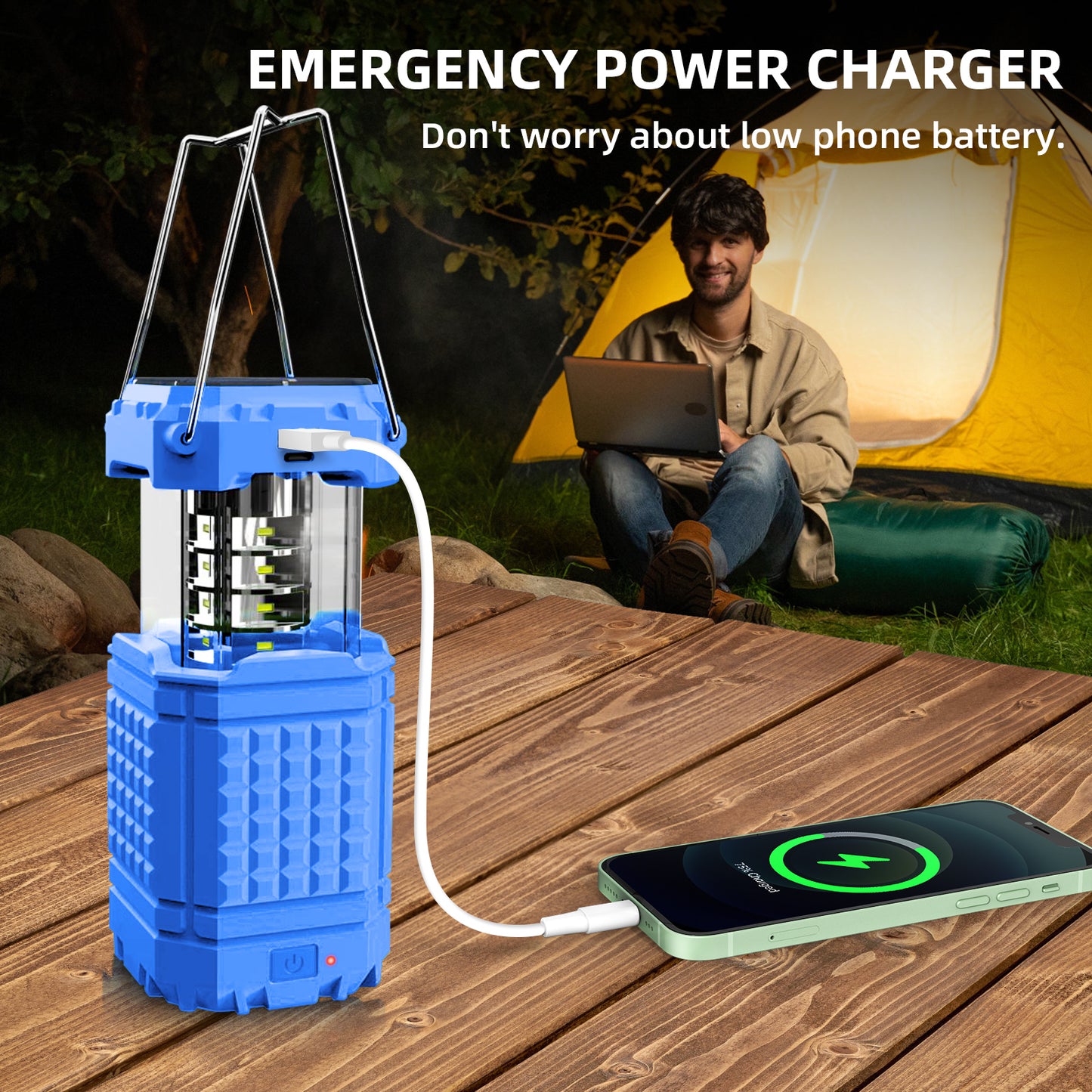 Portable Solar Hand Crank Camping Light 3000mAh Power Bank Outdoor Emergency Phone Charger