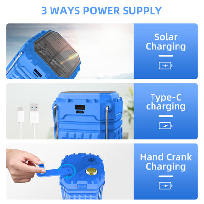 Portable Solar Hand Crank Camping Light 3000mAh Power Bank Outdoor Emergency Phone Charger