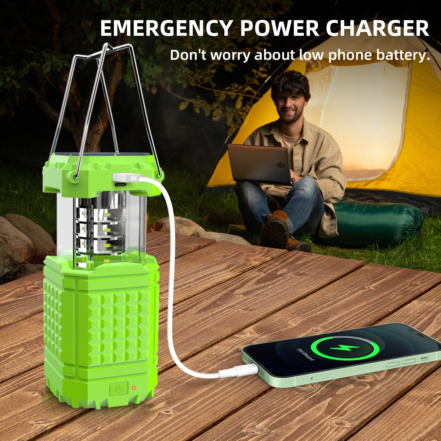 Portable Solar Hand Crank Camping Light 3000mAh Power Bank Outdoor Emergency Phone Charger