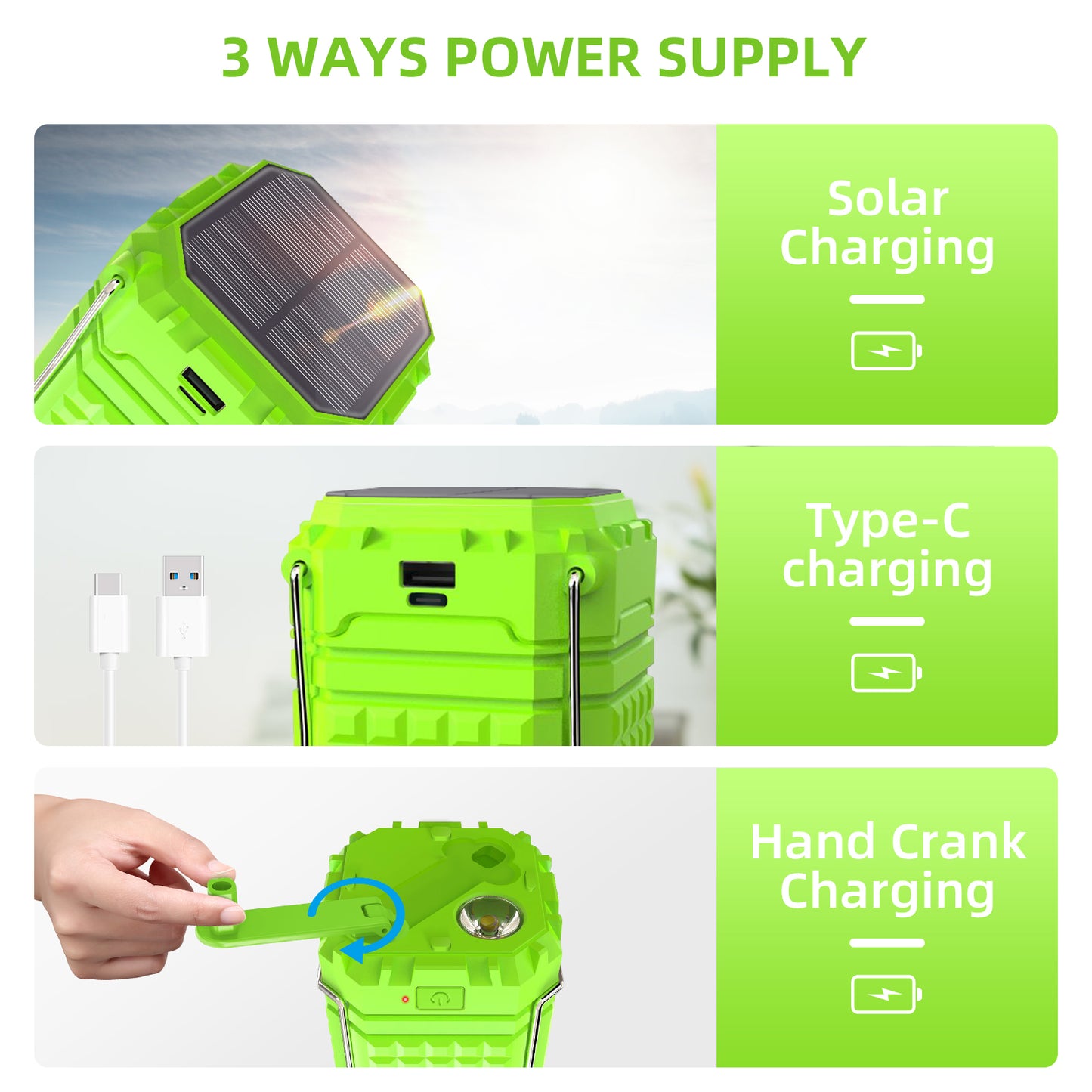 Portable Solar Hand Crank Camping Light 3000mAh Power Bank Outdoor Emergency Phone Charger