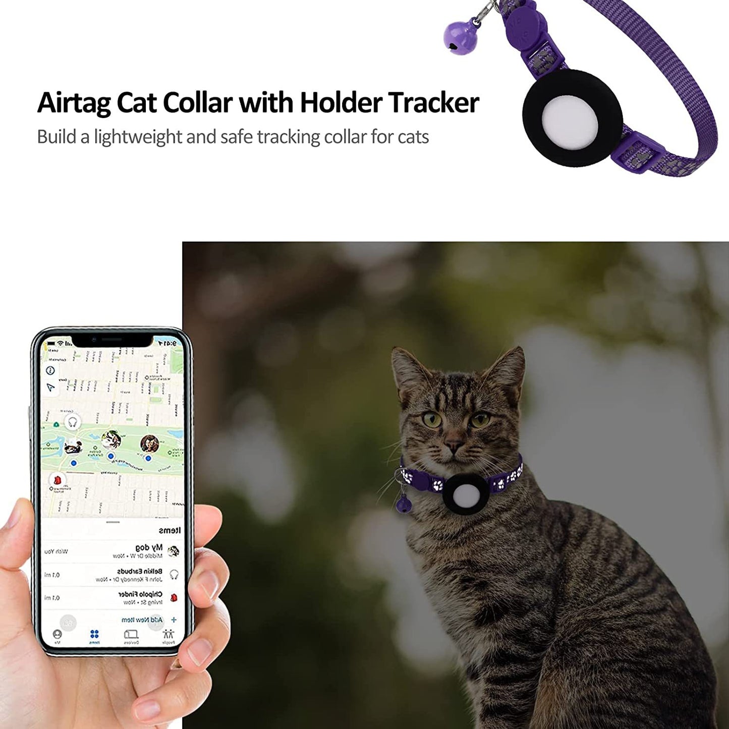 Protective Case for AirTag Reflective Pet Collar GPS Tracker Silicone Cover with Bell and Anti-lost Pendant