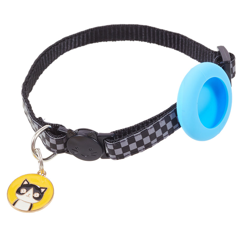 Soft Nylon Dog Collar for Airtag Reflective Adjustable Pet Collar with Silicone Case and Pendant