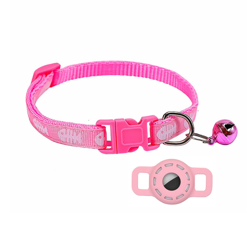 Fishbone Pattern Adjustable Pet Collar Silicone Case for AirTag GPS Cats Dogs Collar with Bell