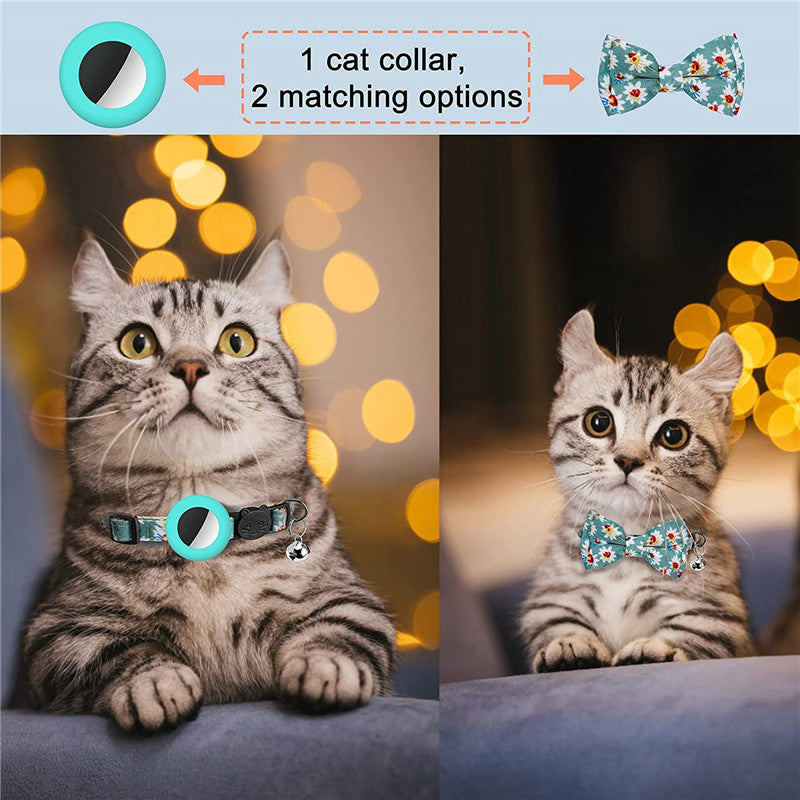 Adjustable Pet Collar with Silicone Case+Film for AirTag GPS Cats Dogs Collar with Bell, Bow