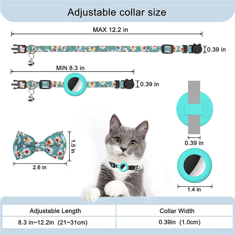 Adjustable Pet Collar with Silicone Case+Film for AirTag GPS Cats Dogs Collar with Bell, Bow