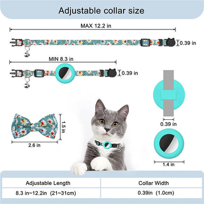 Adjustable Pet Collar with Silicone Case+Film for AirTag GPS Cats Dogs Collar with Bell, Bow