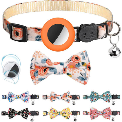 Adjustable Pet Collar with Silicone Case+Film for AirTag GPS Cats Dogs Collar with Bell, Bow