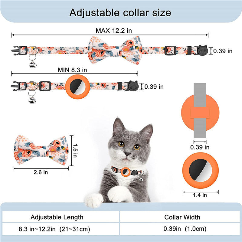 Adjustable Pet Collar with Silicone Case+Film for AirTag GPS Cats Dogs Collar with Bell, Bow