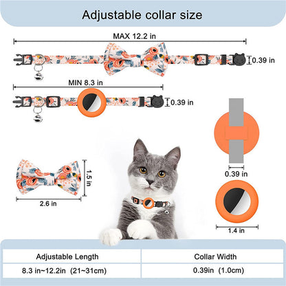 Adjustable Pet Collar with Silicone Case+Film for AirTag GPS Cats Dogs Collar with Bell, Bow