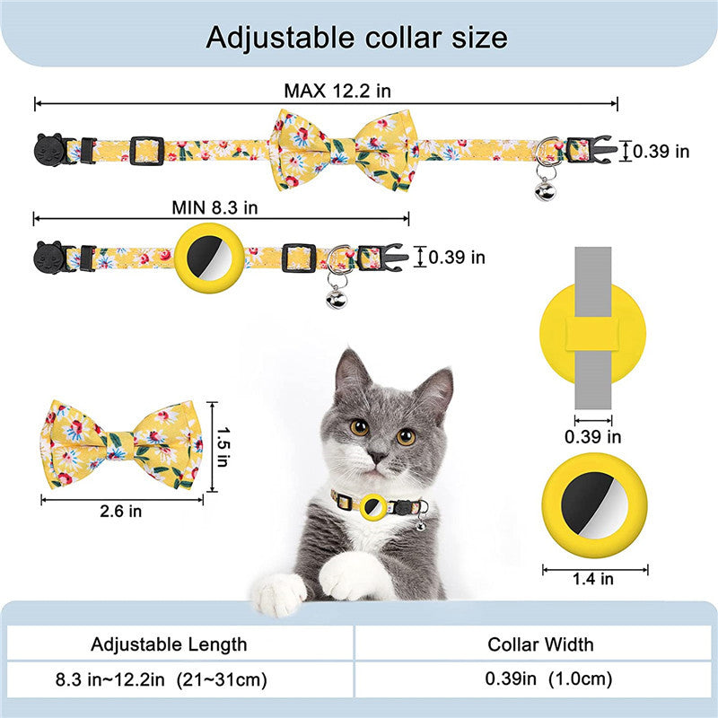 Adjustable Pet Collar with Silicone Case+Film for AirTag GPS Cats Dogs Collar with Bell, Bow