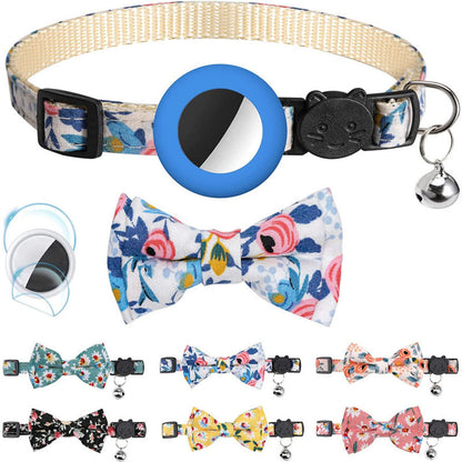 Adjustable Pet Collar with Silicone Case+Film for AirTag GPS Cats Dogs Collar with Bell, Bow