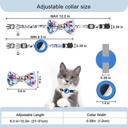 Adjustable Pet Collar with Silicone Case+Film for AirTag GPS Cats Dogs Collar with Bell, Bow