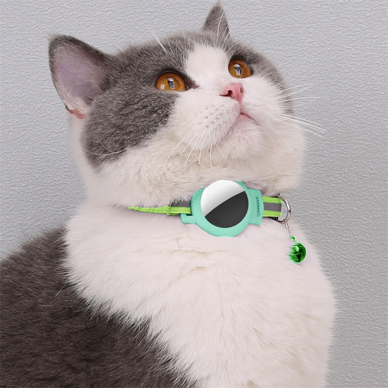 Silicone Case for AirTag Reflective Nylon Pet Collar GPS Tracker Cover with Bell Pendant