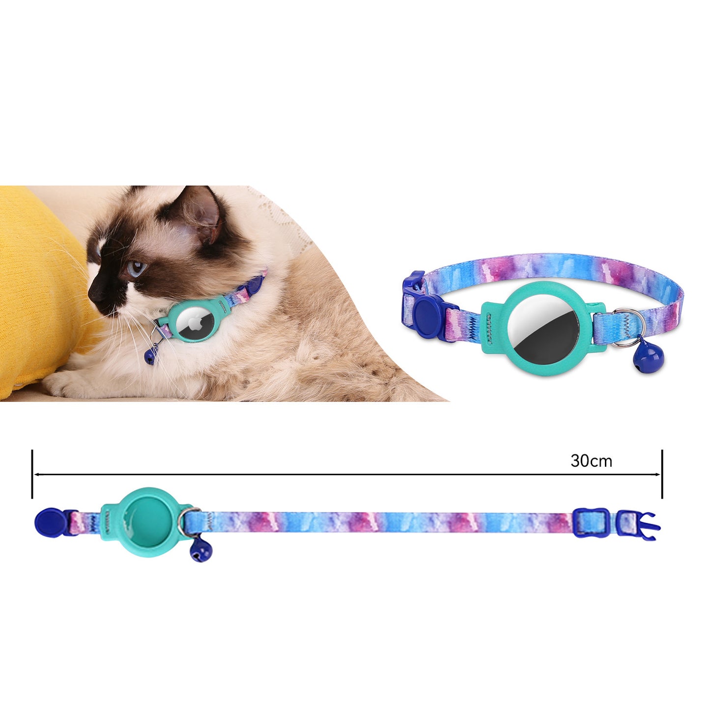 Adjustable Nylon Pet Collar with Silicone Case for AirTag GPS Tracker Cover with Bell Pendant ST