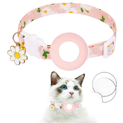 Daisy Pattern Adjustable Pet Collar with Silicone Case + Protective Film for AirTag Tracker