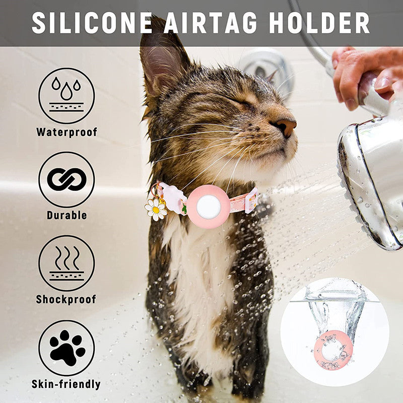 Daisy Pattern Adjustable Pet Collar with Silicone Case + Protective Film for AirTag Tracker