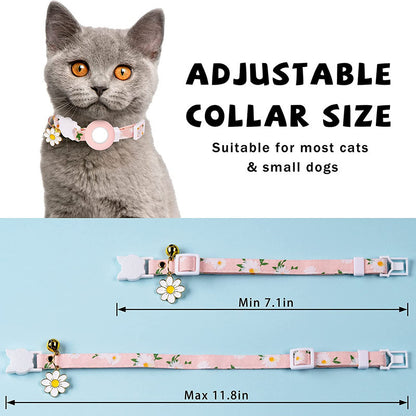 Daisy Pattern Adjustable Pet Collar with Silicone Case + Protective Film for AirTag Tracker