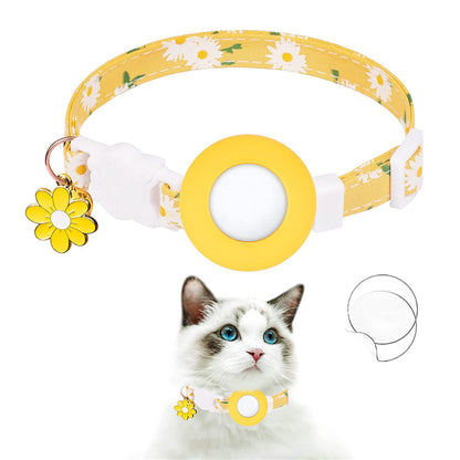 Daisy Pattern Adjustable Pet Collar with Silicone Case + Protective Film for AirTag Tracker