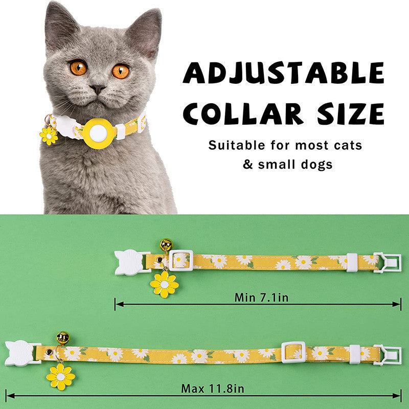 Daisy Pattern Adjustable Pet Collar with Silicone Case + Protective Film for AirTag Tracker