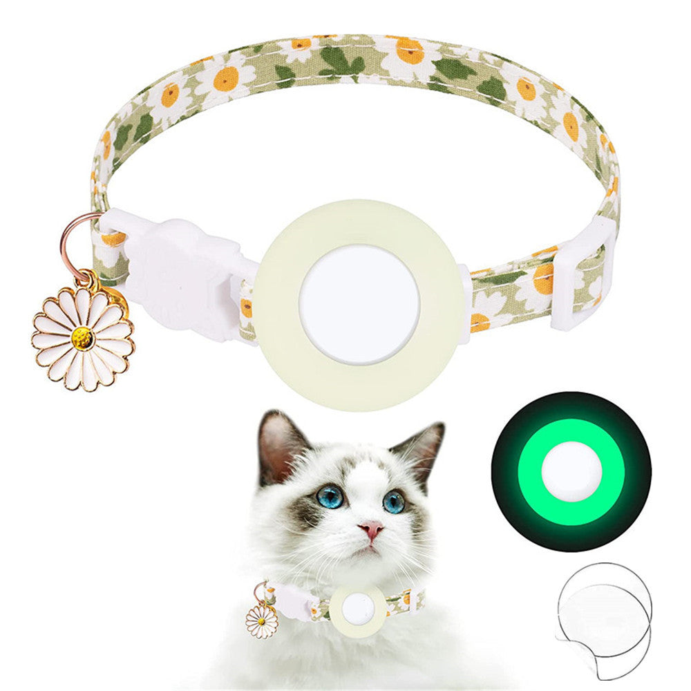 Daisy Pattern Adjustable Pet Collar with Silicone Case + Protective Film for AirTag Tracker