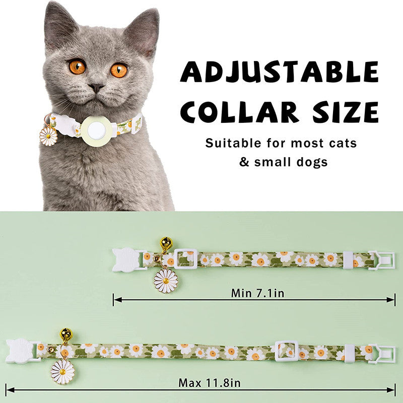 Daisy Pattern Adjustable Pet Collar with Silicone Case + Protective Film for AirTag Tracker