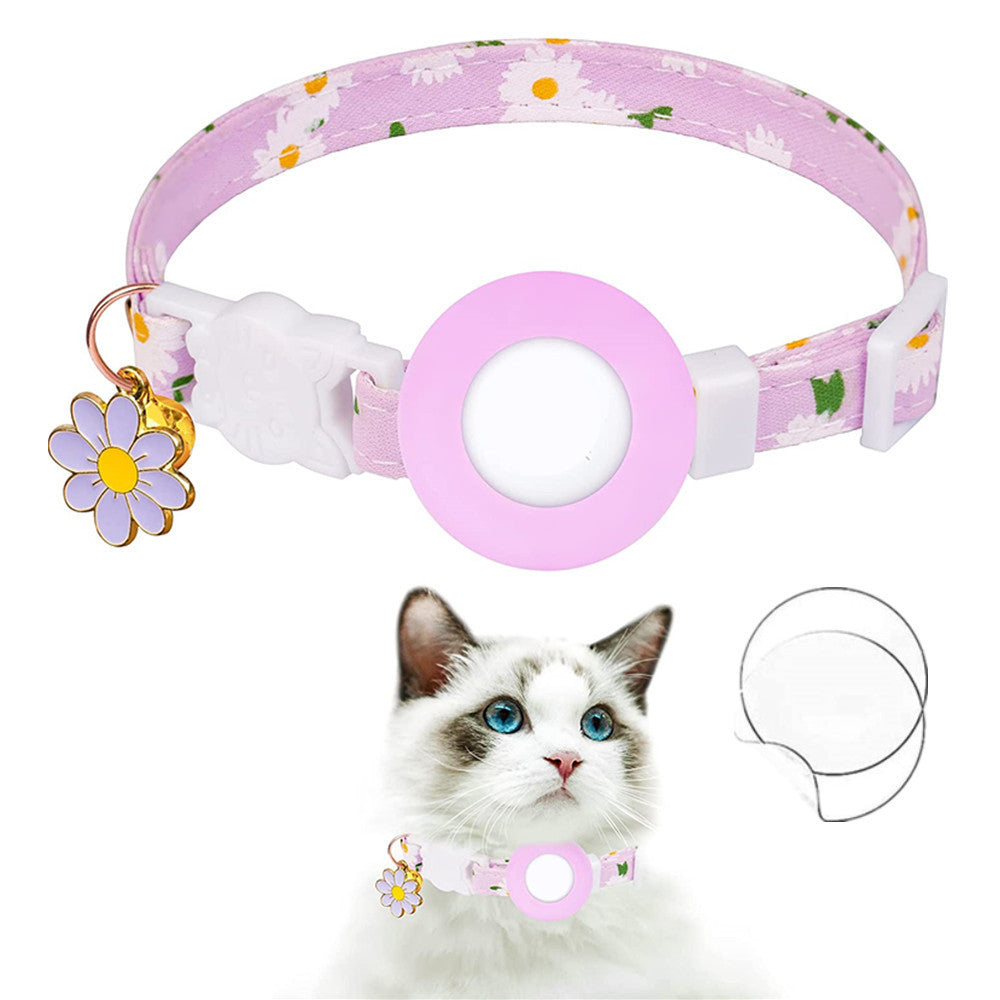 Daisy Pattern Adjustable Pet Collar with Silicone Case + Protective Film for AirTag Tracker