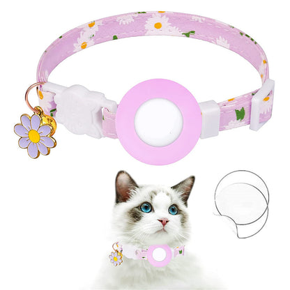 Daisy Pattern Adjustable Pet Collar with Silicone Case + Protective Film for AirTag Tracker