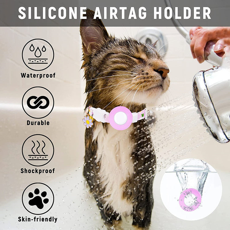 Daisy Pattern Adjustable Pet Collar with Silicone Case + Protective Film for AirTag Tracker