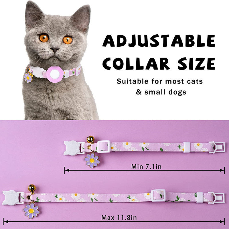 Daisy Pattern Adjustable Pet Collar with Silicone Case + Protective Film for AirTag Tracker