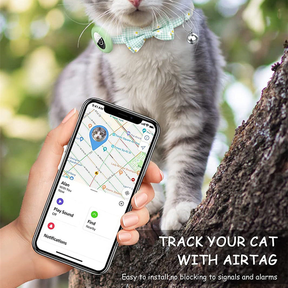 For AirTag Anti-lost Tracker Silicone Case Grid Daisy Pattern Pet Safety Collar with Bow