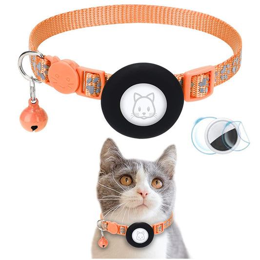 Paw Pattern Reflective Nylon Pet Collar with Silicone Case + Protective Film for AirTag Tracker ST