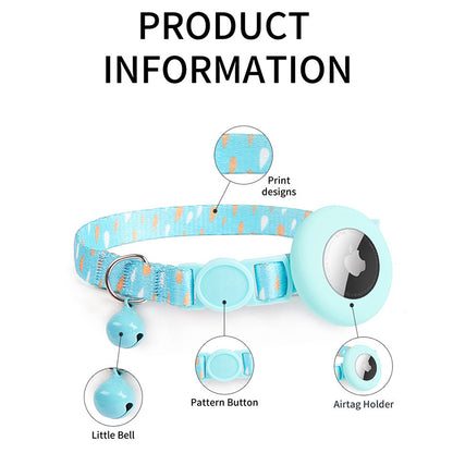 Adjustable Pet Collar with Silicone Case for AirTag Locator Bell Design Pattern Printing Cats Dogs Collar