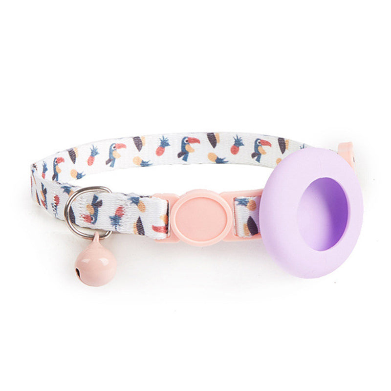 Adjustable Pet Collar with Silicone Case for AirTag Locator Bell Design Pattern Printing Cats Dogs Collar