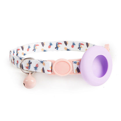 Adjustable Pet Collar with Silicone Case for AirTag Locator Bell Design Pattern Printing Cats Dogs Collar