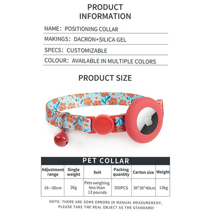 Adjustable Pet Collar with Silicone Case for AirTag Locator Bell Design Pattern Printing Cats Dogs Collar