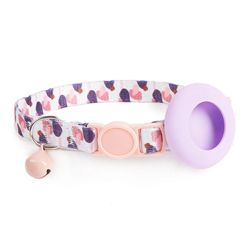 Adjustable Pet Collar with Silicone Case for AirTag Locator Bell Design Pattern Printing Cats Dogs Collar