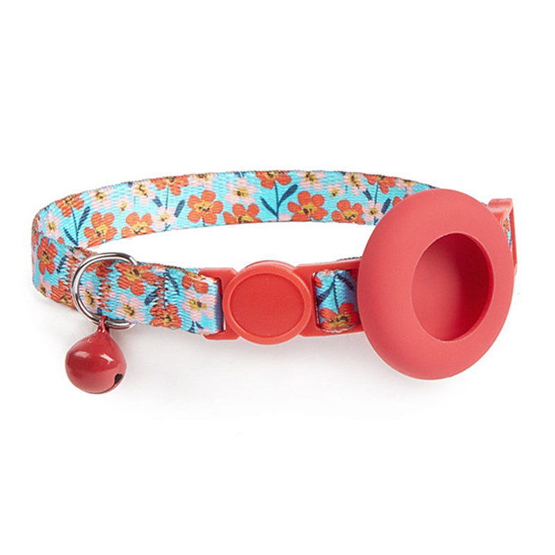 Adjustable Pet Collar with Silicone Case for AirTag Locator Bell Design Pattern Printing Cats Dogs Collar