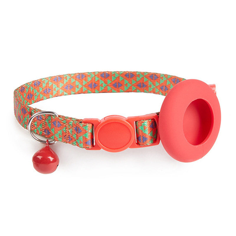 Adjustable Pet Collar with Silicone Case for AirTag Locator Bell Design Pattern Printing Cats Dogs Collar