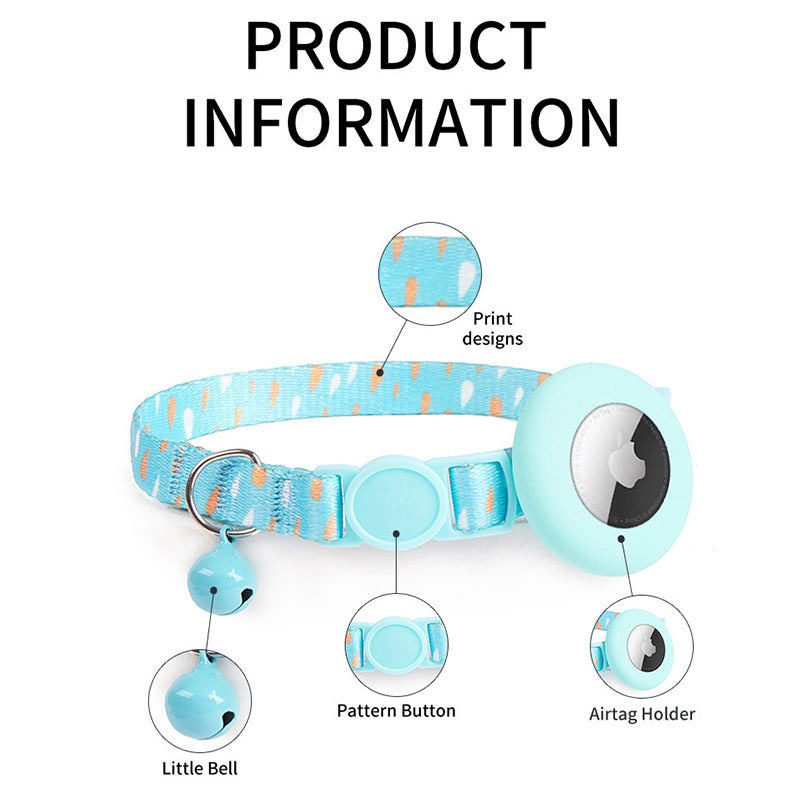 Adjustable Pet Collar with Silicone Case for AirTag Locator Bell Design Pattern Printing Cats Dogs Collar