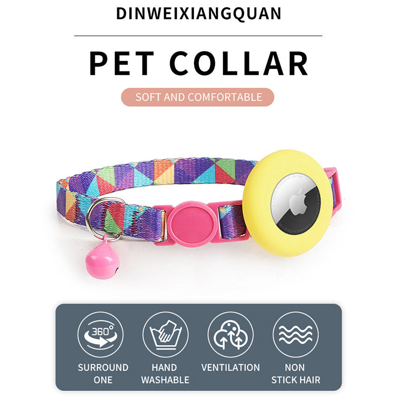 Adjustable Pet Collar with Silicone Case for AirTag Locator Bell Design Pattern Printing Cats Dogs Collar