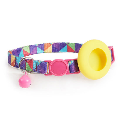 Adjustable Pet Collar with Silicone Case for AirTag Locator Bell Design Pattern Printing Cats Dogs Collar