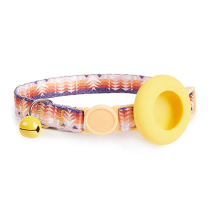 Adjustable Pet Collar with Silicone Case for AirTag Locator Bell Design Pattern Printing Cats Dogs Collar