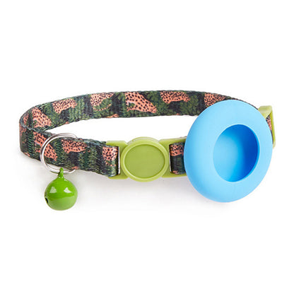 Adjustable Pet Collar with Silicone Case for AirTag Locator Bell Design Pattern Printing Cats Dogs Collar