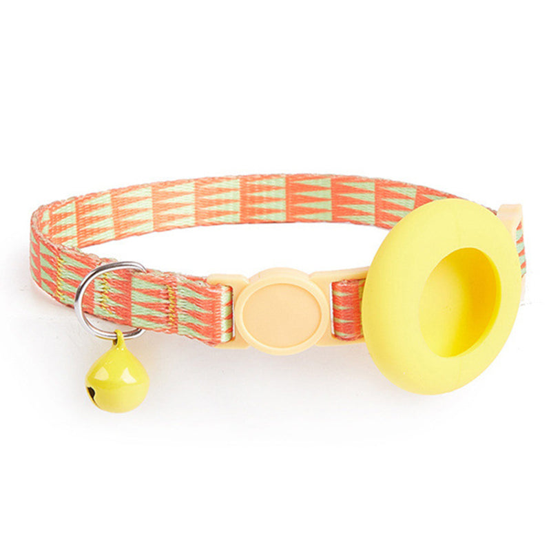 Adjustable Pet Collar with Silicone Case for AirTag Locator Bell Design Pattern Printing Cats Dogs Collar