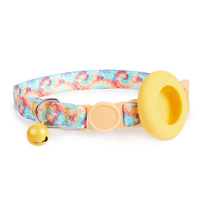 Adjustable Pet Collar with Silicone Case for AirTag Locator Bell Design Pattern Printing Cats Dogs Collar